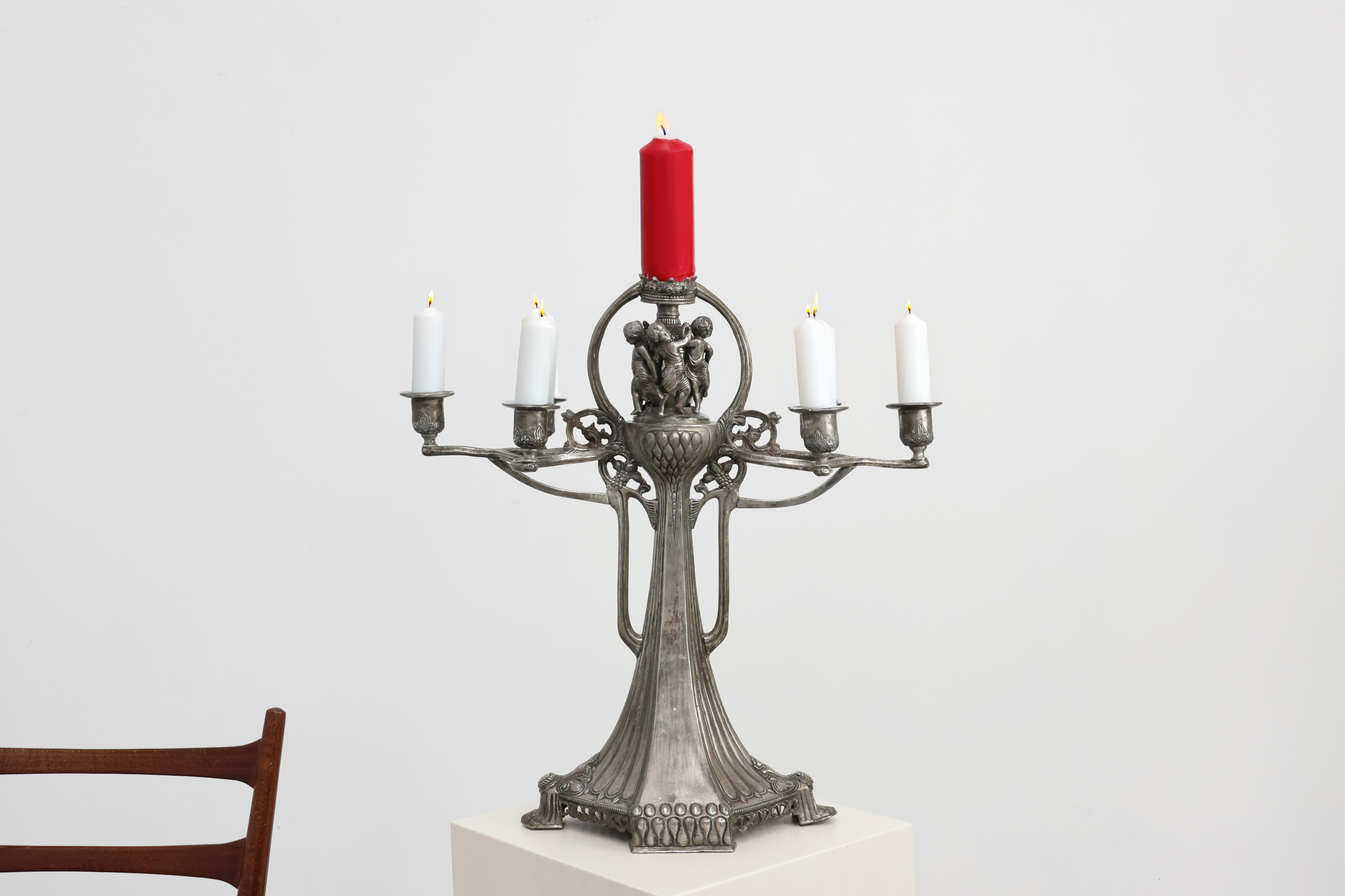 Art Nouveau tin candle holder by Achille Gamba, Italy ca. 1900thumbnail